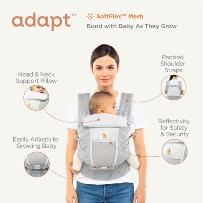 Ergobaby Adapt Carrier para recém-nascidos desde o nascimento, malha SoftFlex de 3 posições, posição ergonômica para transporte do bebê na frente para dentro e nas costas, verde oliva