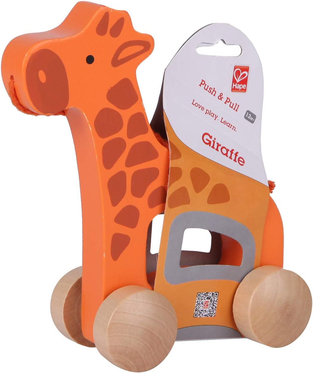 Hape E0906 Girafa - Brinquedo de madeira para empurrar e puxar - Por 12 meses +