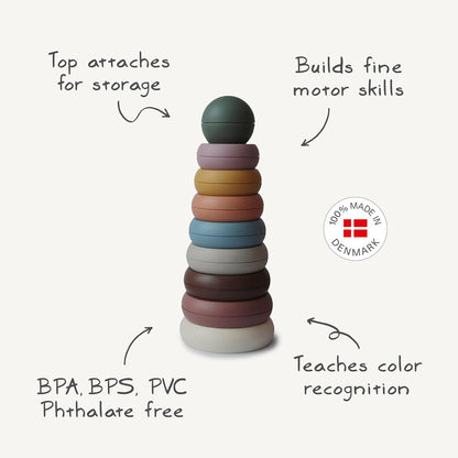 Mushie Brinquedo de empilhar anéis | Torre de anéis educativa para bebês e crianças pequenas | Brinquedo colorido de classificação e empilhamento para crianças a partir de 6 meses | Brinquedo de aprendizagem pré-escolar |