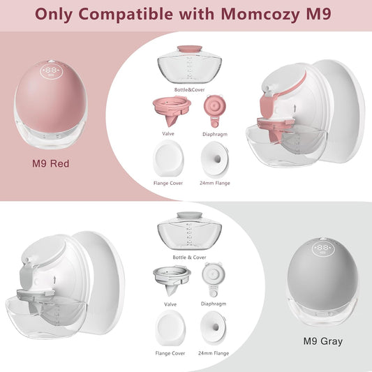 Momcozy Conjunto completo de acessórios de substituição para bomba tira-leite M9, incluindo válvula, diafragma, flange de 24 mm e coletor (1 conjunto - Vermelho).