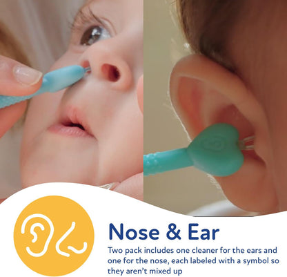 Dr. Talbot's Removedor de cera de ouvido e limpador nasal Safe para bebês - Sem BPA com estojo de viagem - Pacote com 2 - Menino