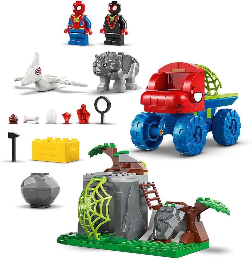 LEGO Marvel Team Spidey Dino Crawler Rescue Truck, conjunto de brinquedo e dinossauro para veículo de super-herói montável, presente para meninos, meninas e fãs de 4 anos ou mais do show do Aranha e seus incríveis amigos