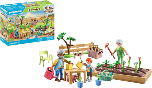Playmobil 71443 Country: Huerto con los abuelos que incluye parterre, regadera y herramientas de jardín, juego de rol divertido e imaginativo, juegos sostenibles aptos para niños a partir de 4 años