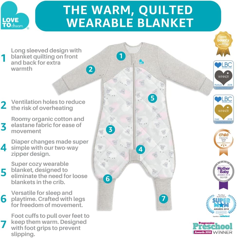 Love To Dream™ Macacão de dormir com pernas, 24-36 meses - Rosa | Manga comprida, leve, vestível e com manta | 2,5 Tog, ideal para inverno e outono (16–20 °C) | Algodão lavável à máquina e zíper duplo