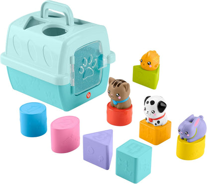 Brinquedo Fisher-Price Baby para Classificação de Formas, Caixa de Transporte e Classificação de Animais FP Pets com Atividades de Coordenação Motora Fina para Bebês a partir de 6 Meses HTW93, Cor Pastel
