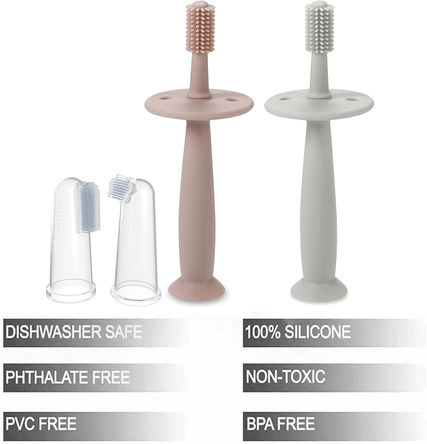 PandaEar Escova de Dentes de Silicone para Bebês, Conjunto com 3 Peças (Rosa + Azul) | Brinquedos de Dentição para Treinamento de Higiene Bucal para Bebês a partir de 3 Meses