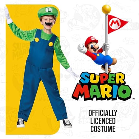 DISGUISE Disfraces oficiales de lujo de Super Mario Luigi para niños, disfraces de Halloween para niños disponibles en tallas S, M y L