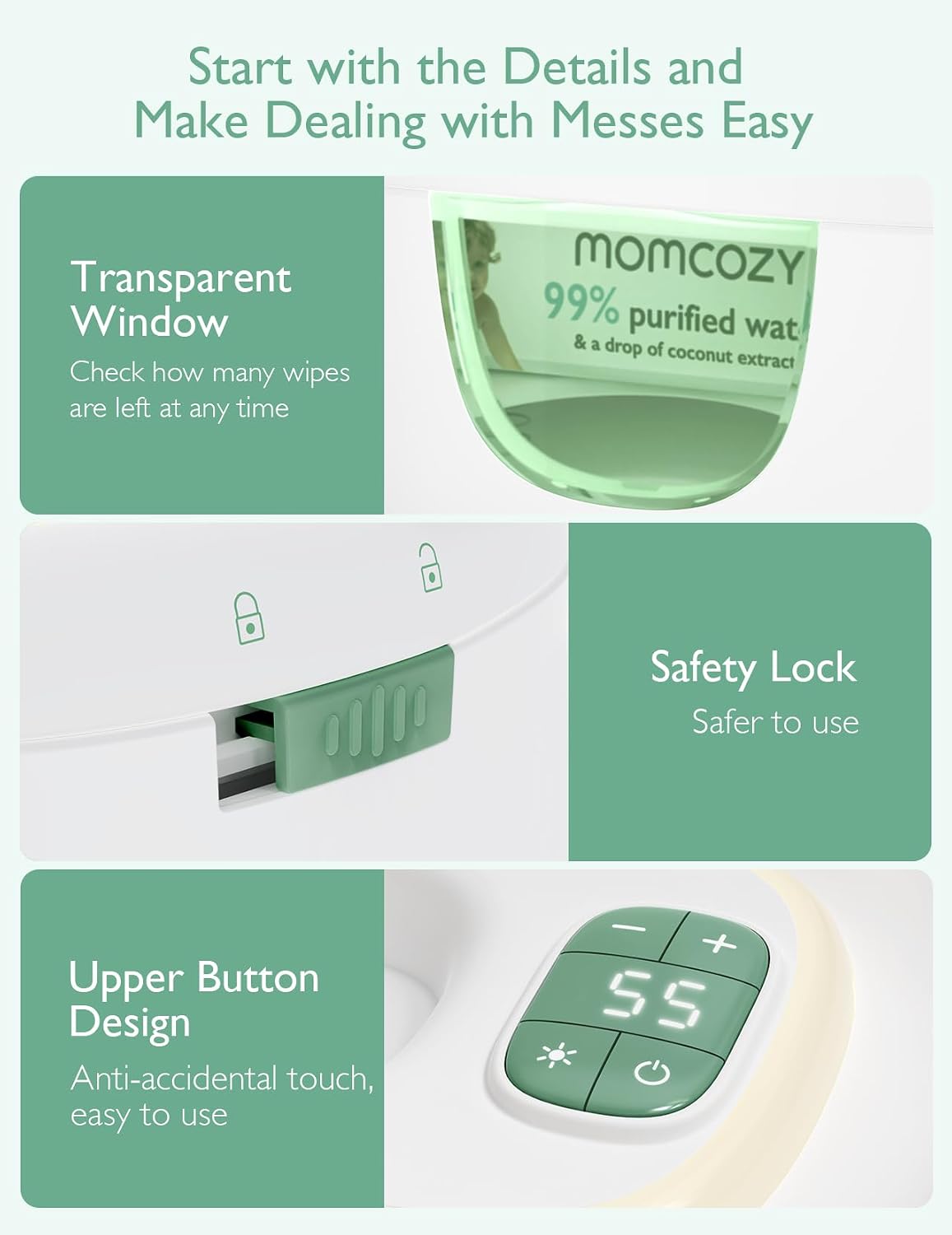 Momcozy Aquecedor de lenços umedecidos para bebês , design inovador com mola, dispensador de grande capacidade