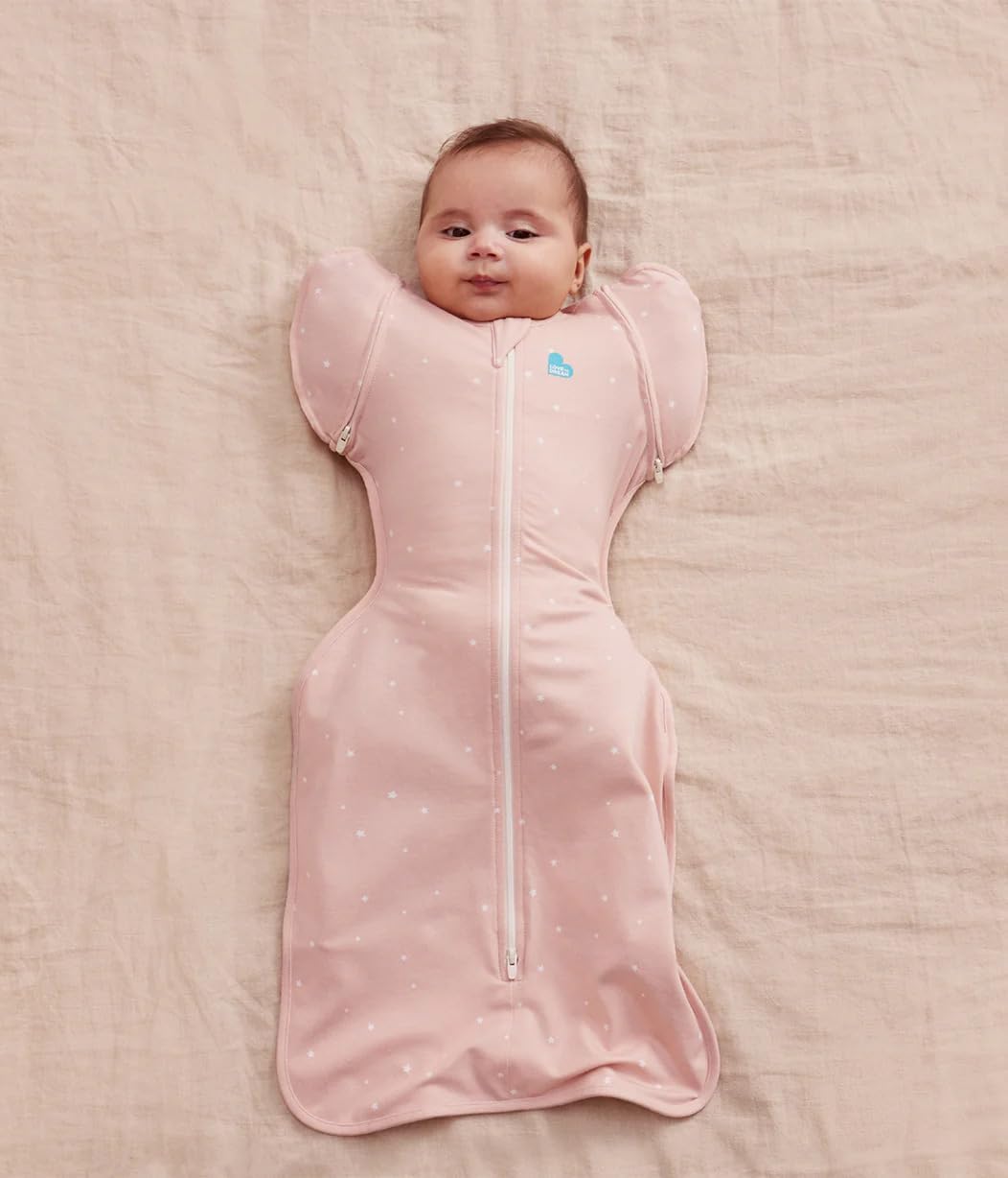Love To Dream™ Saco de Transição Swaddle UP™, Médio 6–8,5 kg – Rosa Claro | Ajuste Perfeito com Abas Removíveis | 1.0 Tog Ideal para Primavera e Verão (20–24°C) | Algodão Lavável à Máquina e Zíper Duplo