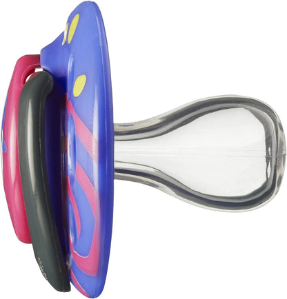 Tommee Tippee Manequins Fun Style, design ortodôntico simétrico, silicone sem BPA, 0-6m, pacote de 2 manequins, as cores podem variar