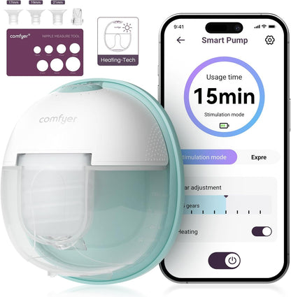 Bomba tira-leite elétrica portátil com as mãos livres para a boca do bebê, flange selada com 3 tipos de 17, bomba tira-leite aquecida mais confortável com as mãos livres, tecnologia de aquecimento líder do setor, base de carregamento magnética inovadora