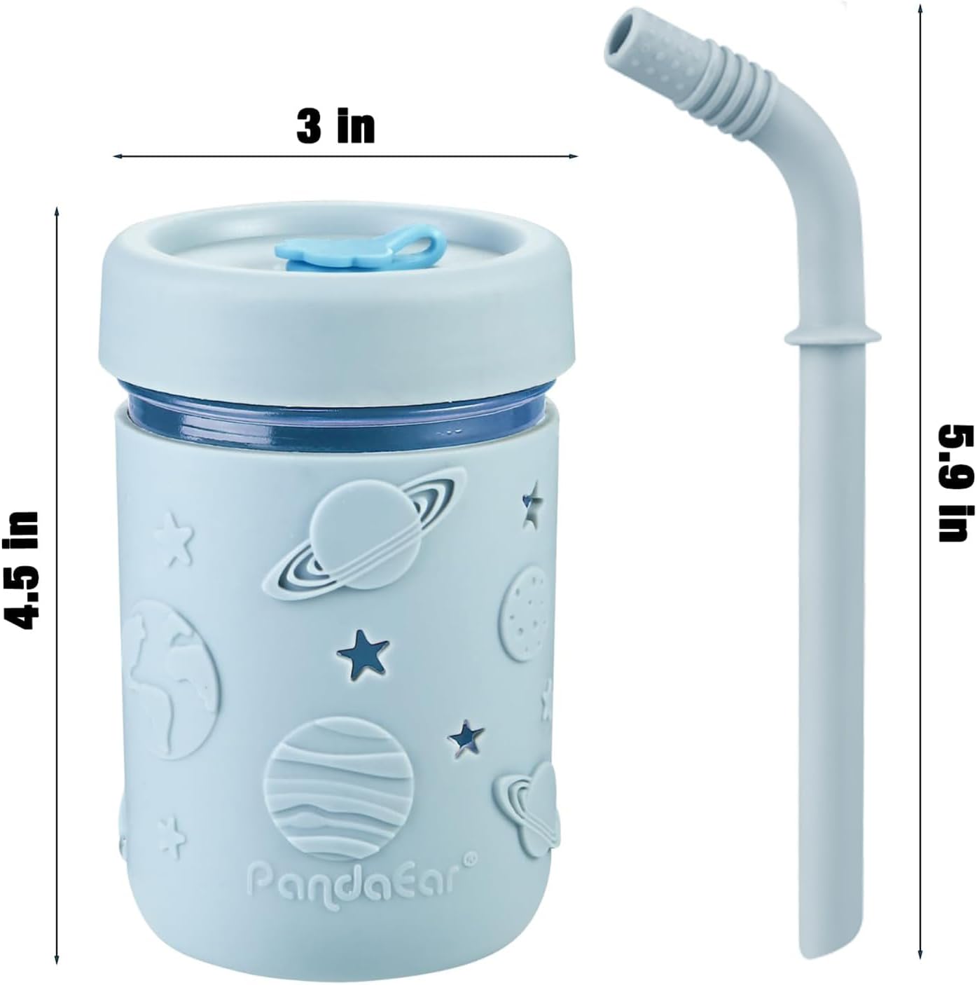 PandaEar Conjunto de 4 copos de vidro para crianças e bebês, copos de vidro estilo Mason Jar de 250ml com capas de silicone e canudos, copos anti-vazamento para smoothies infantis.