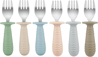 PandaEar Conjunto de Talheres Infantis com 6 Peças | Conjunto de Garfo e Colher para Bebê | Talheres Infantis em Aço Inoxidável para Alimentação Independente a partir de 12 Meses com Suporte de Silicone