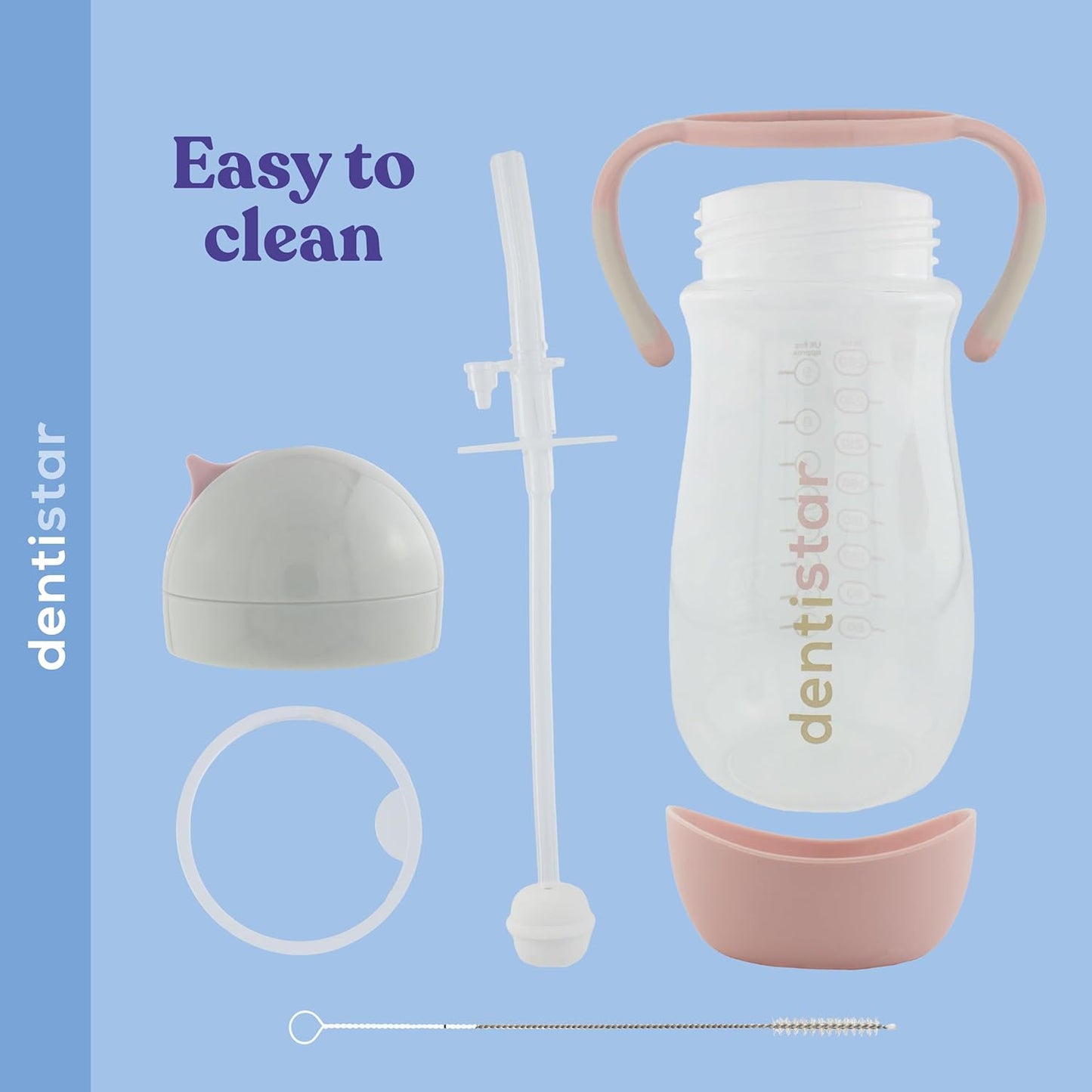 Dentistar Copo de canudo 260 ml, copo reutilizável à prova de vazamentos com canudo para maiores de 6 meses, copo para bebê com canudo pesado e escova de limpeza, materiais sem BPA - rosa