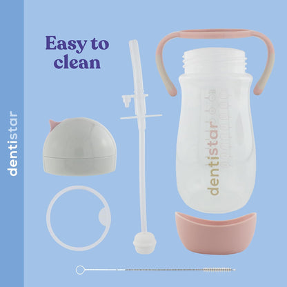 Dentistar Copo de canudo 260 ml, copo reutilizável à prova de vazamentos com canudo para maiores de 6 meses, copo para bebê com canudo pesado e escova de limpeza, materiais sem BPA - rosa