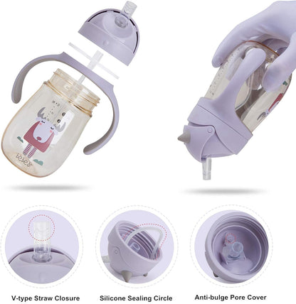 Bebamour Sippy Cup 6-36 meses Copo de palha anti-derramamento para crianças Copo de bico macio engarrafador de água à prova de derramamento para crianças, sem BPA, PPSU, 210ml, roxo