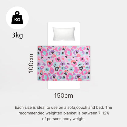 Cobertor pesado OHS 3 kg, cobertor pesado individual para adultos, calmante, alívio do estresse, antiansiedade, cobertores pesados para homens e mulheres, estampa de leopardo, 150 x 100 cm (Aviso: adequado apenas para maiores de 3 anos)