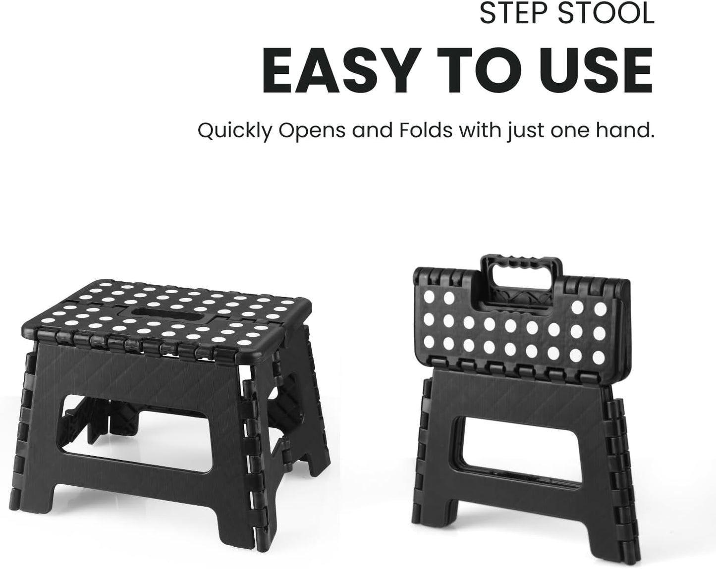 PandaEar Conjunto de 2 Banquinhos Dobráveis de 23 cm, Leves e Dobráveis, Banquinho Infantil para Cozinha, Banheiro, Casa e Quarto, Banquinho Resistente para Crianças, Preto
