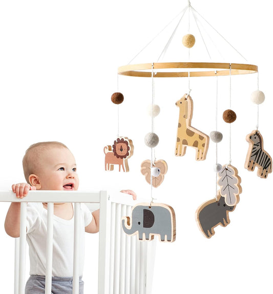 Sinos de vento móveis para bebês com safari colorido, trocador para decoração de berçário, sino de cama pendente para cama de bebê, presente de recém-nascido para bebês, meninos, meninas