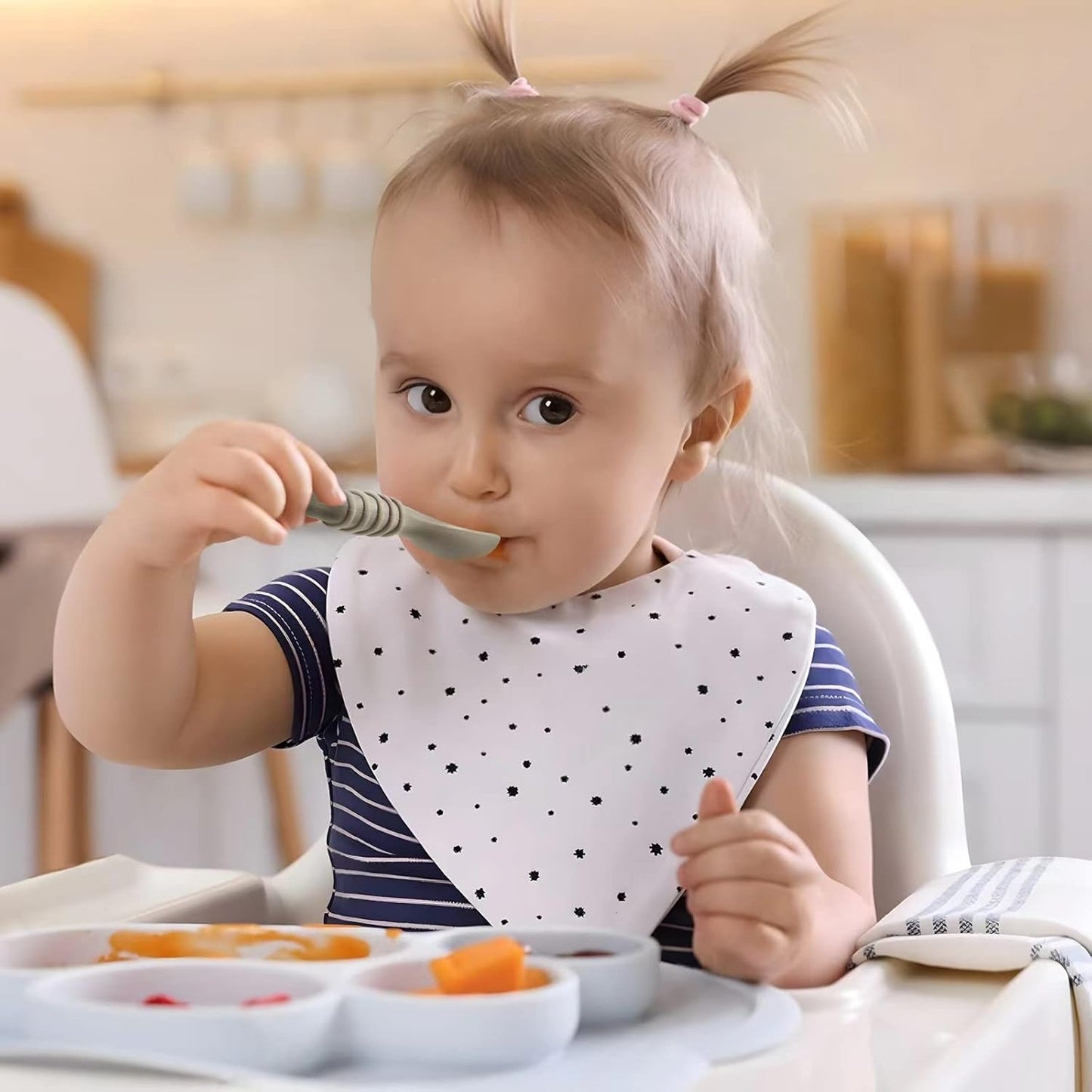 PandaEar Conjunto de 7 Colheres de Silicone para Bebês, Colheres para Introdução Alimentar Participativa, Colher para Primeira Fase de Autoalimentação para Bebês e Crianças Pequenas