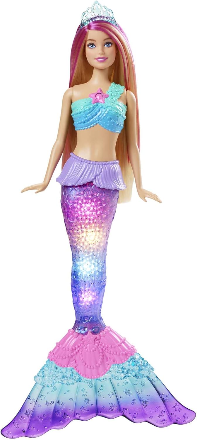 Barbie Boneca Sereia com Cauda Luminosa Ativada por Água, Brinquedos Barbie Dreamtopia Sereia, Cabelo com Mechas Rosa, HDJ36