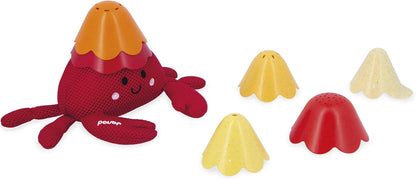 Janod - Brinquedo de banho em forma de caranguejo eremita com copos de canudo de trigo - 6 copos - Diversão aquática para bebês - A partir de 10 meses - J04734