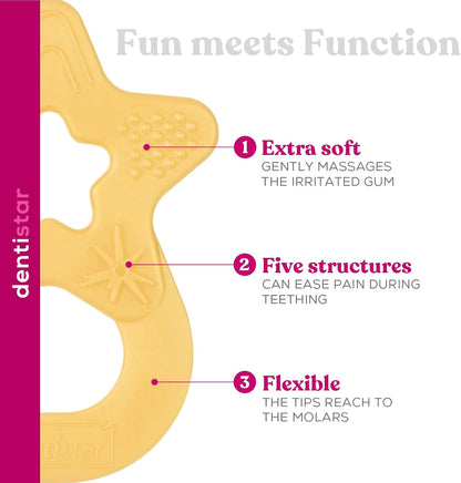 Dentistar Star Teether Pacote de 2, brinquedo de dentição para bebês com mais de 3 meses, anel de dentição de bebê de silicone macio para alívio da dor nos dentes e gengivas