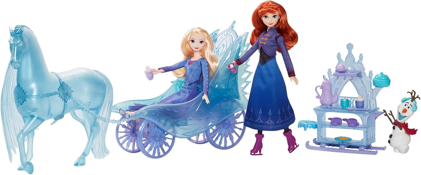 Mattel Boneca Disney Frozen Elsa com Vestido e Sapatos Removíveis, Cavalo Mítico Nokk e Carruagem de Aventura, Inspirada em Frozen: Winter Festival, JBG56