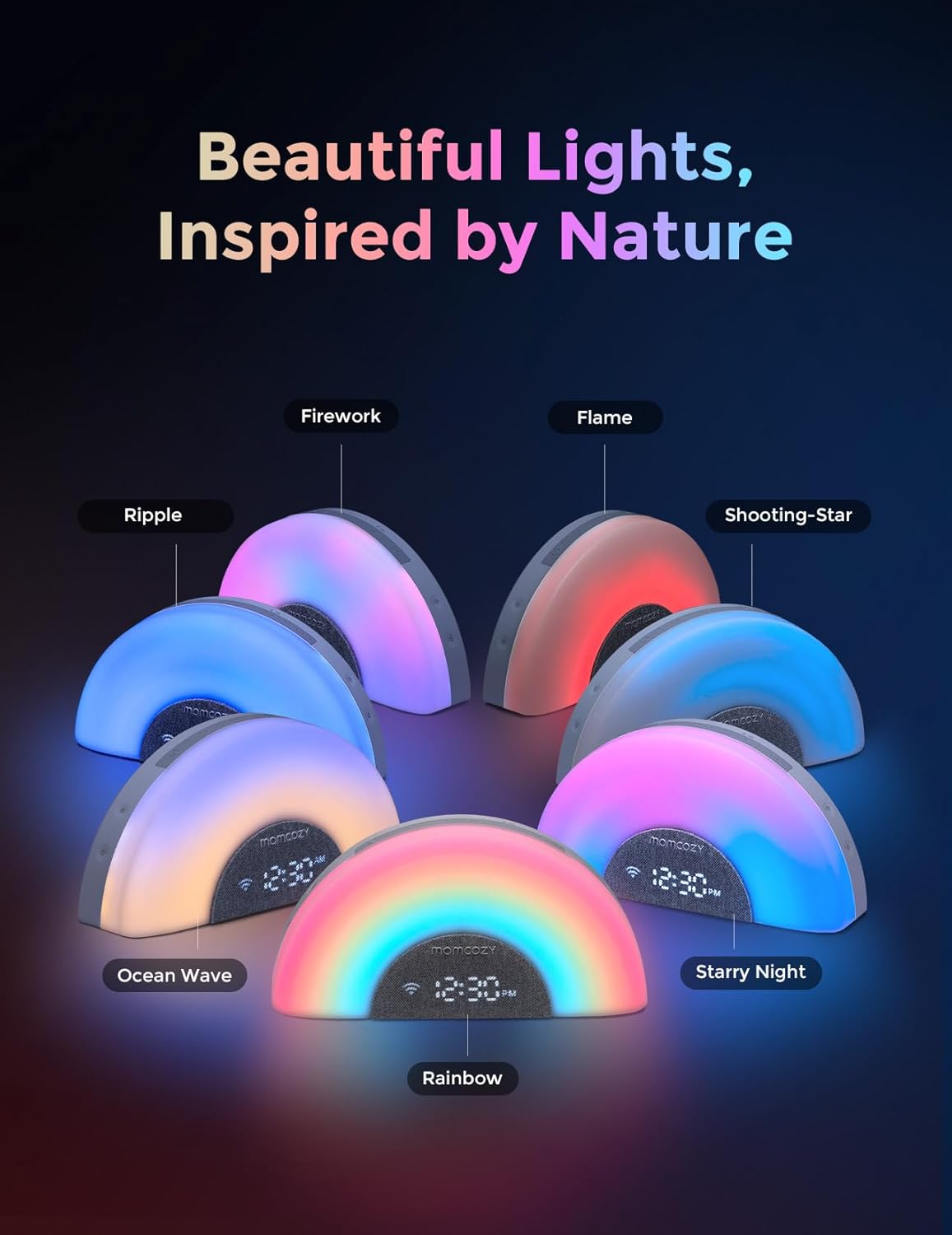 Momcozy Máquina de som para bebês DreamSync Tech™, luz noturna, controle por aplicativo, instrutor de sono para bebês, criador de rotinas, máquina de ruído branco com 34 sons suaves