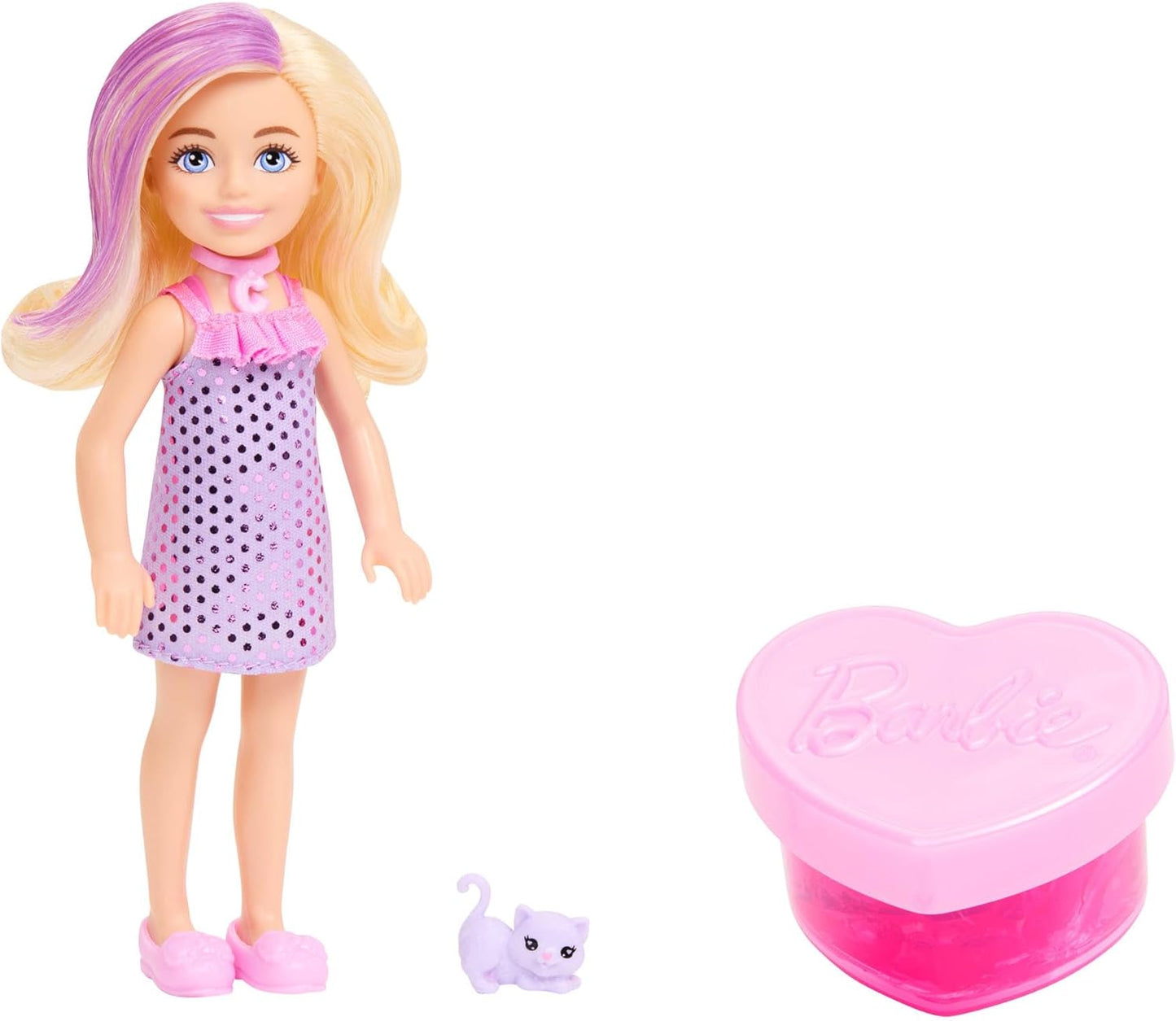 Barbie Festa Unboxed Chelsea Boneca, Série Festa Glamourosa com 6 Surpresas Incluindo Animal de Estimação e Mudança de Cor (Os Estilos Podem Variar), JFY04