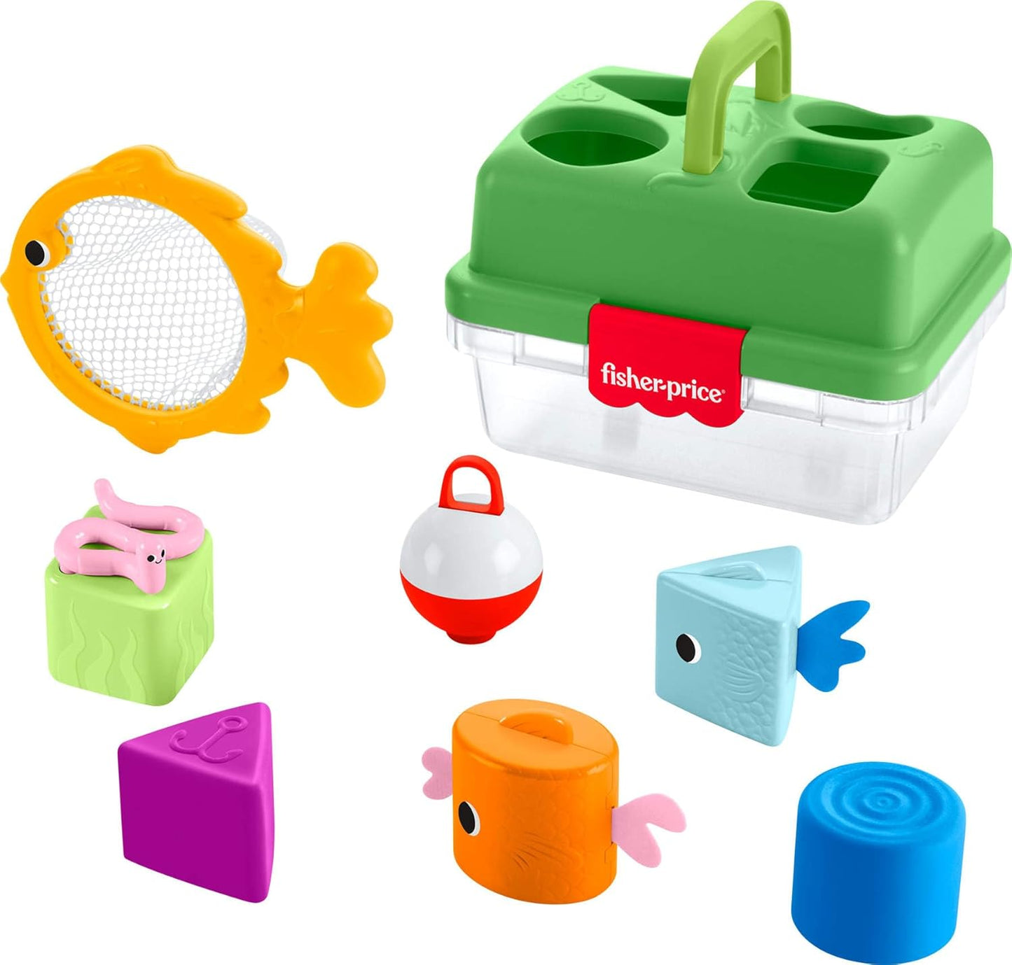 Fisher-Price Brinquedo para Bebês: Caixa de Pesca da Floresta da Amizade com Rede de Pesca e 6 Blocos para Encaixe de Formas, para Bebês a partir de 6 Meses, JLB85