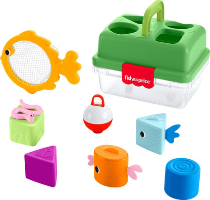 Fisher-Price Brinquedo para Bebês: Caixa de Pesca da Floresta da Amizade com Rede de Pesca e 6 Blocos para Encaixe de Formas, para Bebês a partir de 6 Meses, JLB85