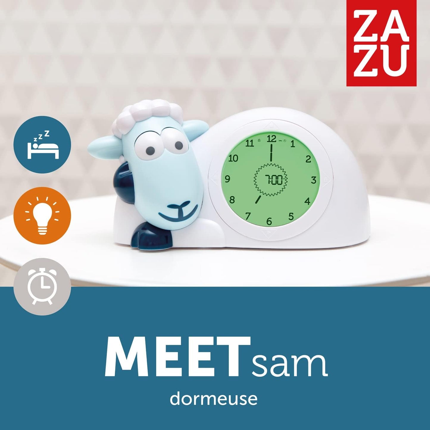 ZAZU Relógio Sam the Lamb - Relógio para treinamento de sono e luz noturna para crianças | Despertador iluminado | Ajuda a ensinar seu filho quando acordar com indicadores visuais | Brilho Ajustável | Desligamento automático