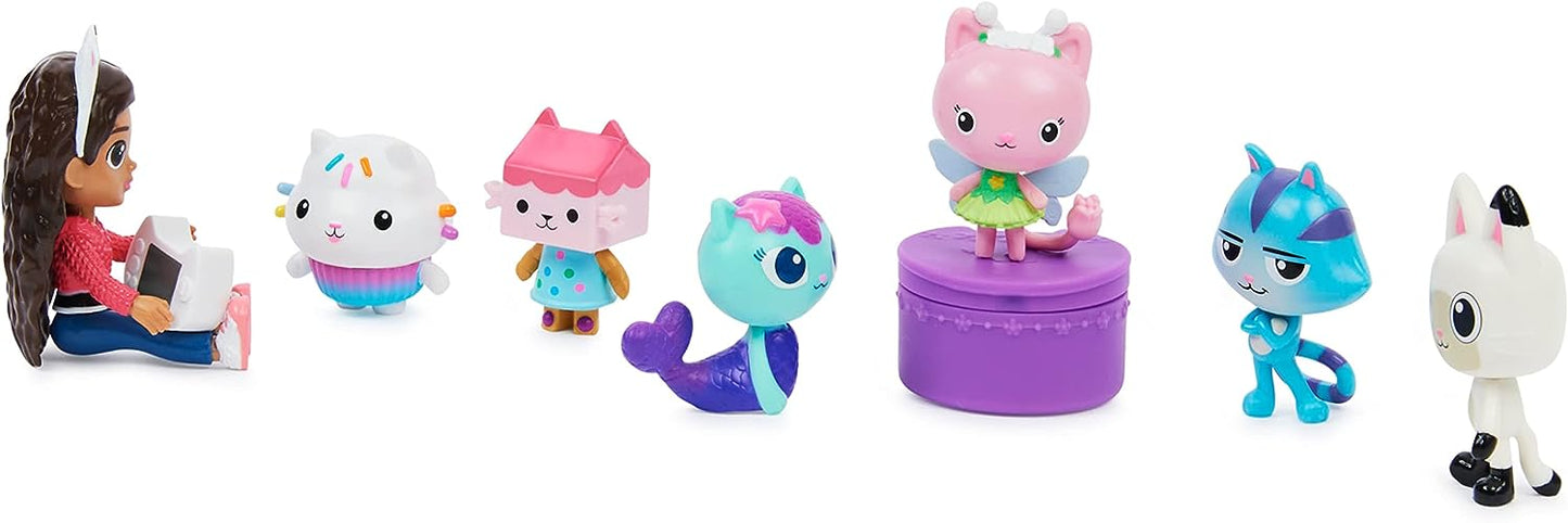 Gabby’s Dollhouse Conjunto de presente de figura de luxo com 7 figuras de brinquedo e acessório surpresa, brinquedos infantis para maiores de 3 anos