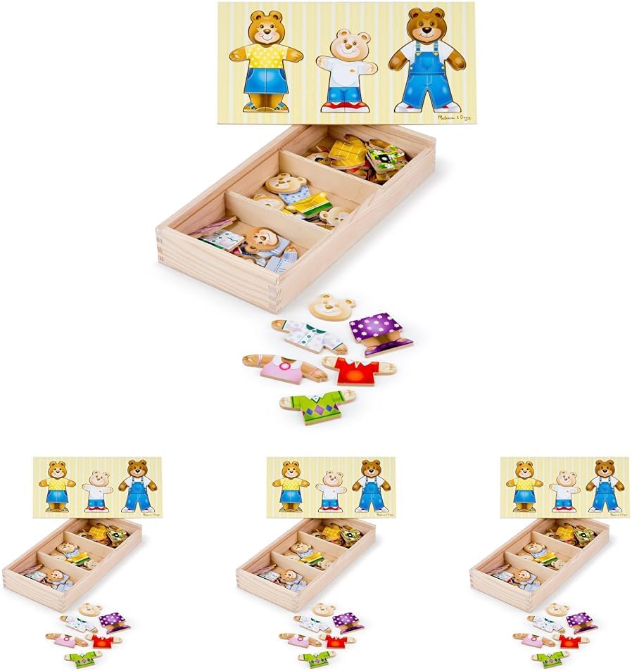 Melissa & Doug Quebra-cabeça de vestir para a família de ursos de madeira, 31,75 x 15,748 x 5,08 cm, conjunto de blocos e tabuleiros com padrão Melissa & Doug, presente para menino ou menina.