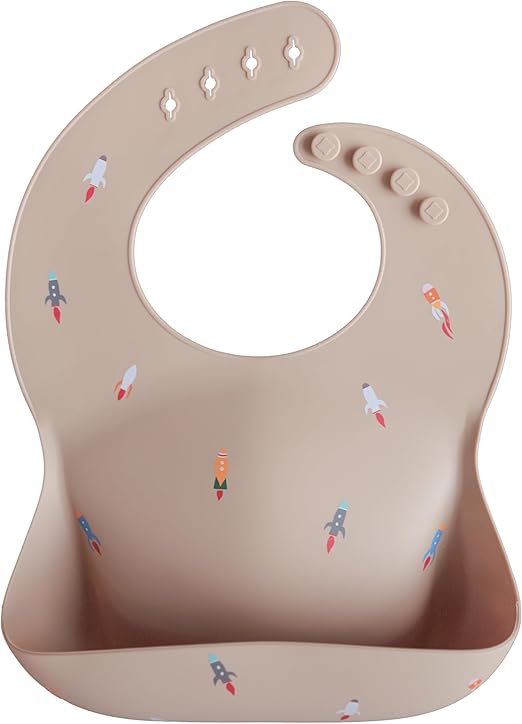 Mushie Babador de Silicone Baby | Babadores Impermeáveis com Ajuste Perfeito | Babadores Fáceis de Limpar para Alimentação do Bebê | 4 Tamanhos Ajustáveis com Bolsos Frontais Fundos | 100% Livre de BPA e Ftalatos