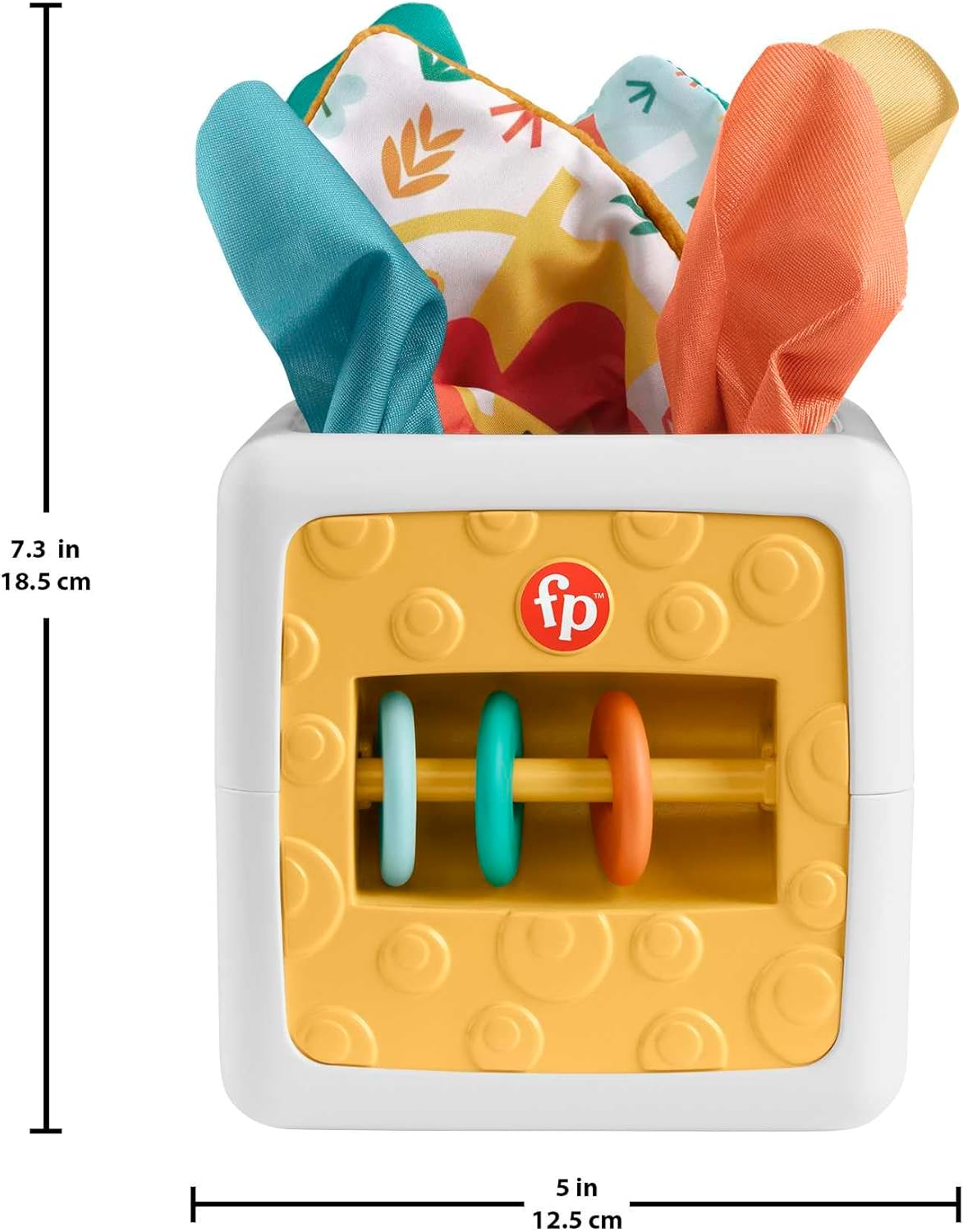 Caixa de Lenços de Papel de Brinquedo Sensorial para Bebês Recém-Nascidos da Fisher-Price, Brinquedo com Textura Amassada para Bebês em Tempo de Barriga para Baixo, Cubo de Atividades Divertido com Lenços de Papel