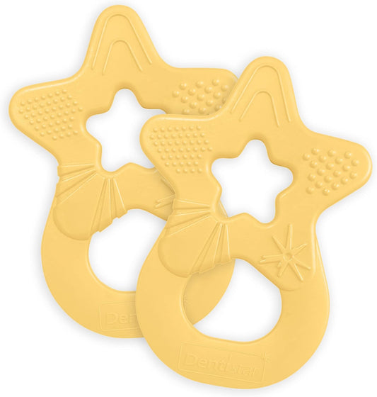 Dentistar Star Teether Pacote de 2, brinquedo de dentição para bebês com mais de 3 meses, anel de dentição de bebê de silicone macio para alívio da dor nos dentes e gengivas