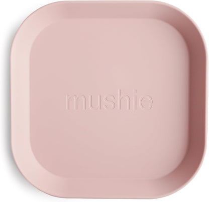 Mushie Dinnerware Plates for Kids | Tableware Set of 2 | Reusable BPA Free | Dishwasher & Microwave Safe | Made in Denmark | Square (Blush)