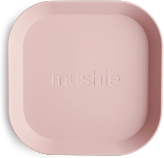 Mushie Dinnerware Plates for Kids | Tableware Set of 2 | Reusable BPA Free | Dishwasher & Microwave Safe | Made in Denmark | Square (Blush)