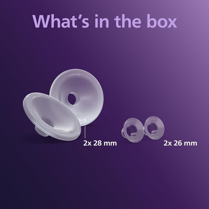 Philips Avent Protetores de Seios Grandes (28 mm) e Encaixes (26 mm) para Bomba Tira-Leite Elétrica, Protetores SkinSense Exclusivos, Compatível com Copos Coletores Mãos-Livres, SCF552/11