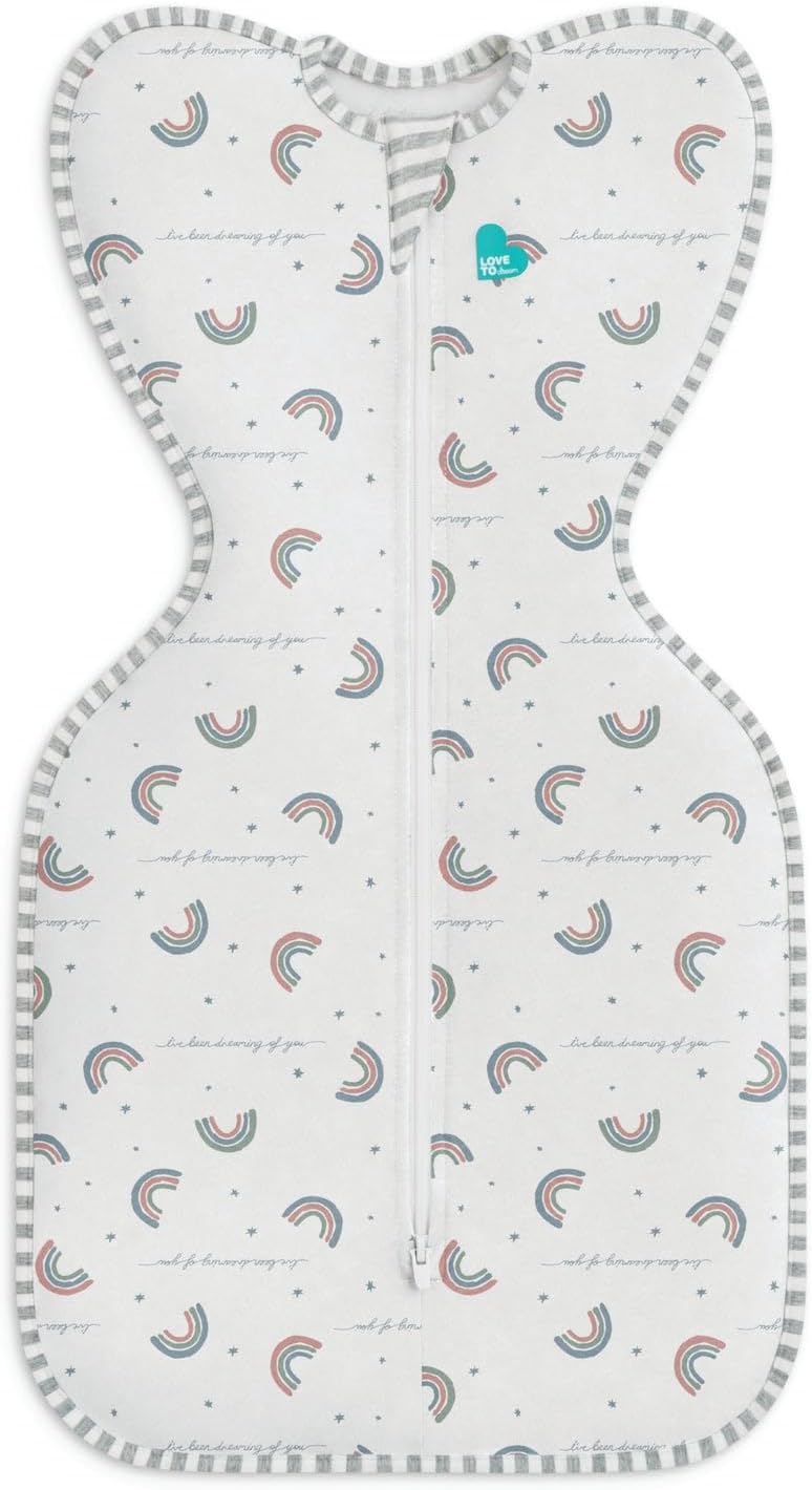 Love To Dream™ Swaddle UP™, Recém-nascido 2,2–3,8 kg – Sonho Arco-Íris | Ajuste perfeito, promove uma rotina de sono saudável | 1,0 Tog Ideal para primavera e verão (20–24 °C) | Algodão lavável à máquina e zíper duplo