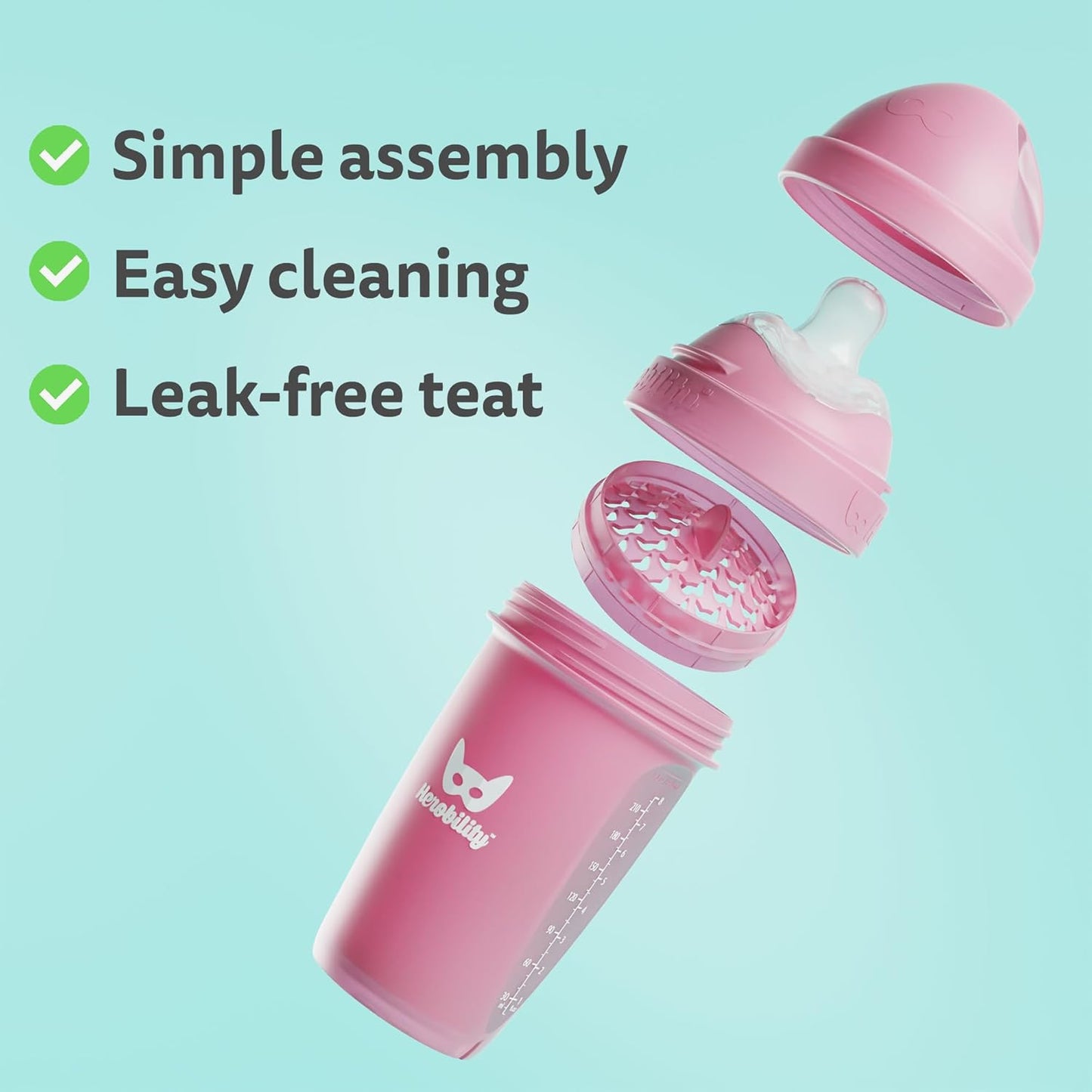 Herobility Mamadeiras anticólicas 340ml - Pacote com 4 mamadeiras de plástico, fluxo lento, bico em formato de seio para bebês amamentados - Multicores: branco, cinza, rosa e rosa espinheiro