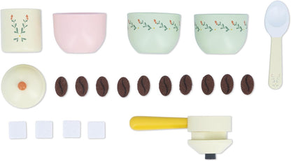 Janod - Máquina de Café Barista Infantil de Madeira - Com Moedor de Café Manual - 20 Acessórios de Madeira e Feltro Incluídos - Brinquedo de Imitação - Desenvolve a Imaginação - A partir de 3 anos - J06644