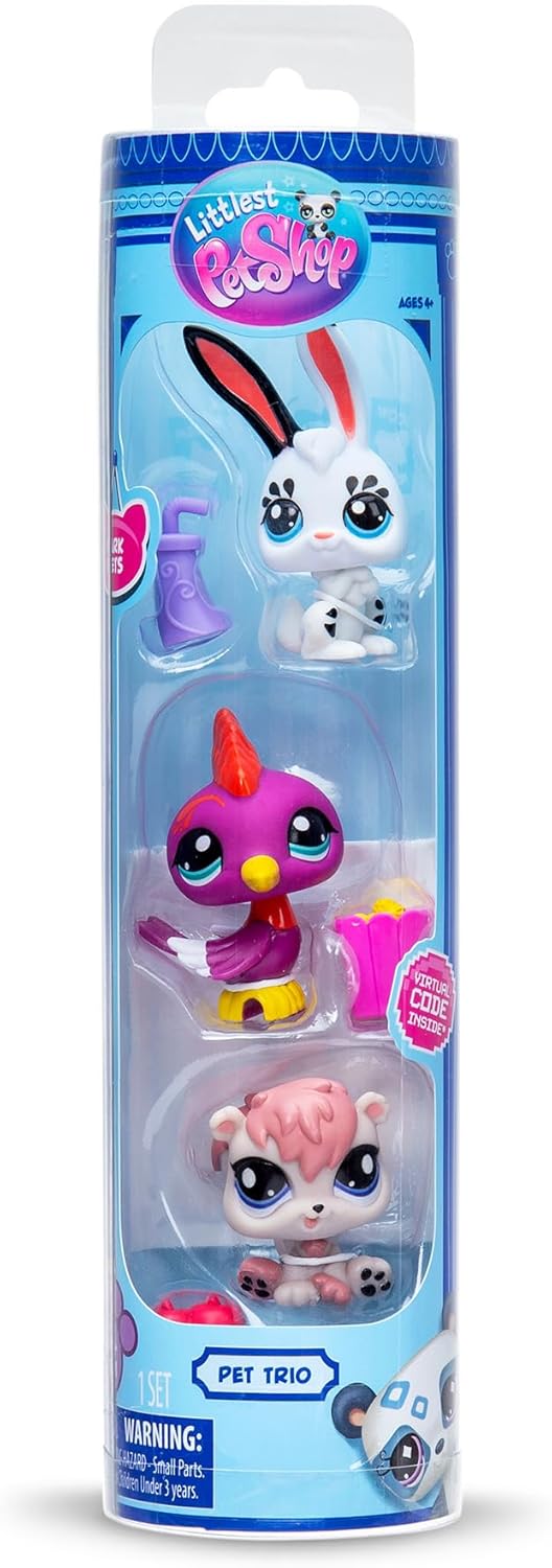 Littlest Pet Shop Série 2 Pet Trio Tube Park Pets | Cada Pet Trio Tube contém 3 mini brinquedos LPS, 1 acessório, 1 cartão colecionável e 1 código virtual | Brinquedos colecionáveis para meninas e meninos