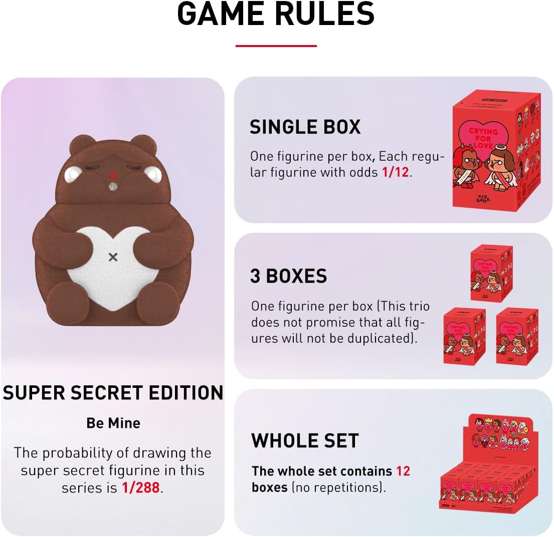 POP MART CRYBABY Crying For Love Series Conjunto completo de design premium, presentes para mulheres, boneco de ação colecionável favorito dos fãs