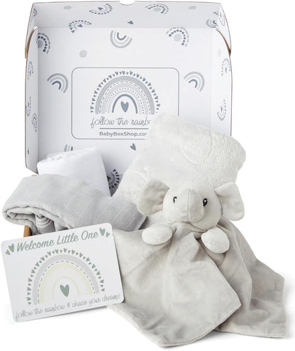 Baby Box Shop - Presentes personalizados para meninos, presente ideal para batizado: cobertor de lã, Baby Box Shop - 5 itens essenciais para recém-nascidos, ideais como presentes para chá de bebê e batizado, panos de musselina e presentes
