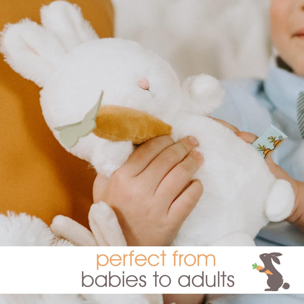 BUNNIES BY THE BAY Coelho de Pelúcia da Ilha do Grilo Bud | Este coelhinho de pelúcia recém-nascido tem pelo extra macio | 24 cm de altura | Seguro para bebês | Este coelhinho de pelúcia super fofo vem com sua cenoura favorita para mordiscar