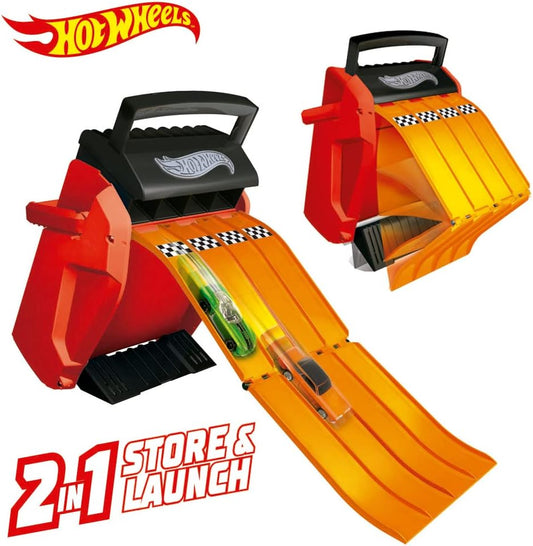 Estuche para auto con lanzador múltiple 2 en 1 de Hot Wheels Tiene capacidad para hasta 20 autos Se conecta a otros juegos I Para niños de 3 años en adelante I (autos no incluidos)