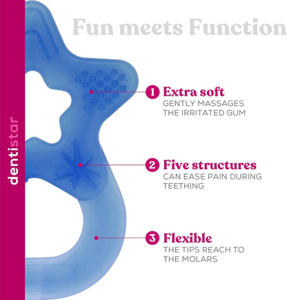 Dentistar Star Teether Pacote de 2, brinquedo de dentição para bebês com mais de 3 meses, anel de dentição de bebê de silicone macio para alívio da dor nos dentes e gengivas